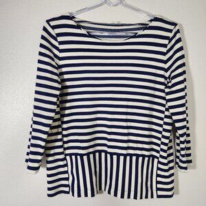 MADEWELL Blue Striped Ponte Knit 3/4 Sleeve Top Shirt Size L Nautical